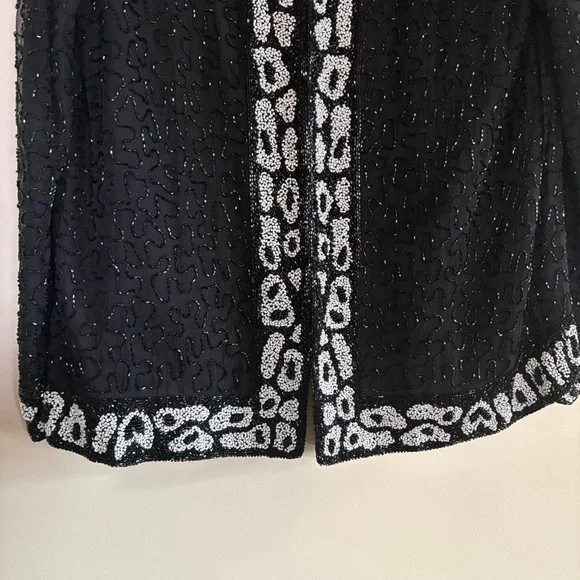 Landmark 100% Silk Hand-Beaded Evening Jacket – Black & White Medium/Large - Picture 3 of 10